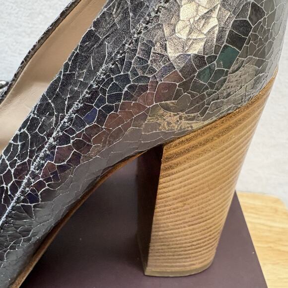 Mulberry Bayswater Peep Toe Cracked Metallic Silver Block Heel Pump EU Size 38.5 - Picture 11 of 16